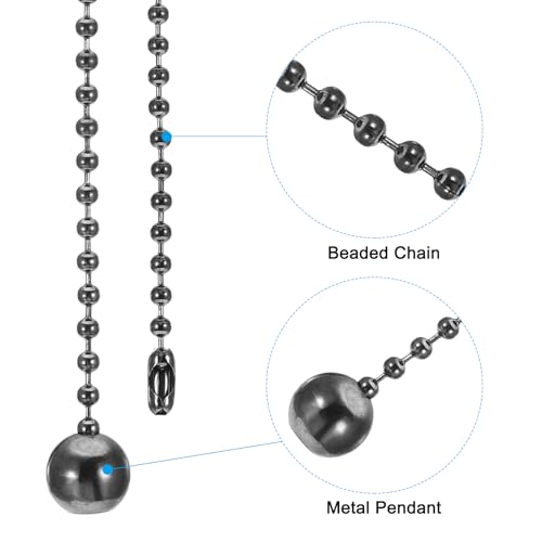 Image of PATIKIL 1M 3.3ft Ceiling Fan Pull Chain, 2 Pcs Beaded Pulls Cord Extender Ball Pendant for Fan Light Chandelier Table Lamp Pulling Switch, Black