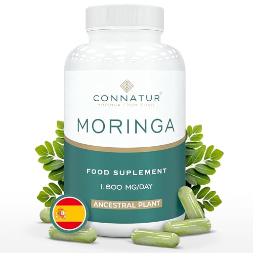 Connatur Moringa cápsulas pura 100% natural | Sin gluten y apto para veganos (compatible con dieta keto) | Superalimento fabricado en España | Aporte de energía y rejuvenecimiento | Moringa natural |