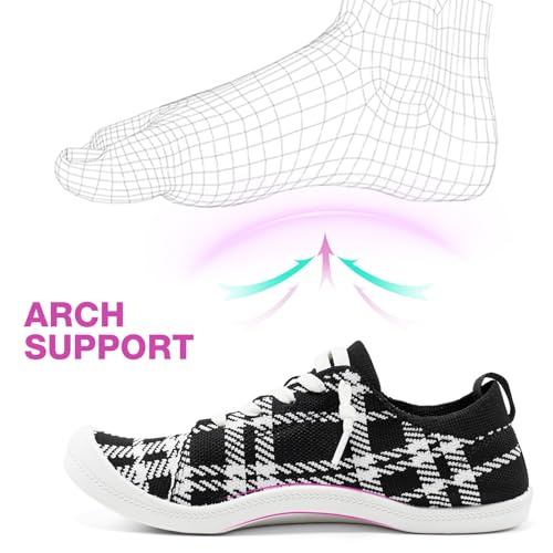 Image of Women's Barefoot Slip-On Sneakers, Slightly Roomy Toe Box, Arch Support Breathable Mesh Walking Loafers with No-Tie Elastic Laces, Non-Slip for All-Day Wear | Size Up Half Size for Wide Feet & High Instep