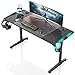 EUREKA ERGONOMIC Bureau Gaming P55 Bureau Gamer pour Gaming PC Informatique Table avec LED avec Gratuit Tapis Souris Porte Gobelet Support Casque 148 * 60 cm Gaming Bureau Noir