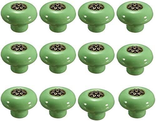 Knob Handle,32mm 12PCS Vintage Ceramic Knobs Handles Pulls for Cabinet Drawer Closet Dresser Cupboard Wardrobe Furniture Door Kitchen & Baby Kid's Children's Furniture Decor (Black-red) (Color : Bron