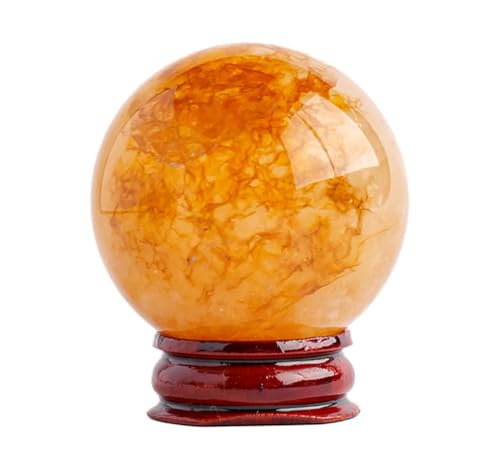 Sphère en quartz jaune authentique avec socle en bois pour collection haut de gamme