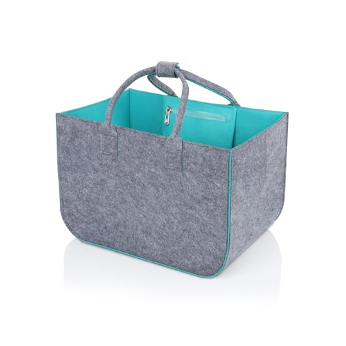 Cozary Bolsa Compra de Fieltro 30L, Gran Cesta con Bolsillo a Cremallera, Tote Bag Plegable con Asa, Shopping Bag Multifunción Bolsa de Fieltro para Transportar