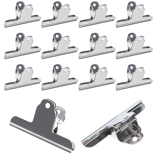 ZHYOPING Large Silver Bulldog Clips 12 Pack 75mm Metal Binder Clips Heavy Duty Paper Clamps Stainless Steel Bull Dog Clips for A4 Documents Drawing Board Photos Crafts Office & Kitchen Use
