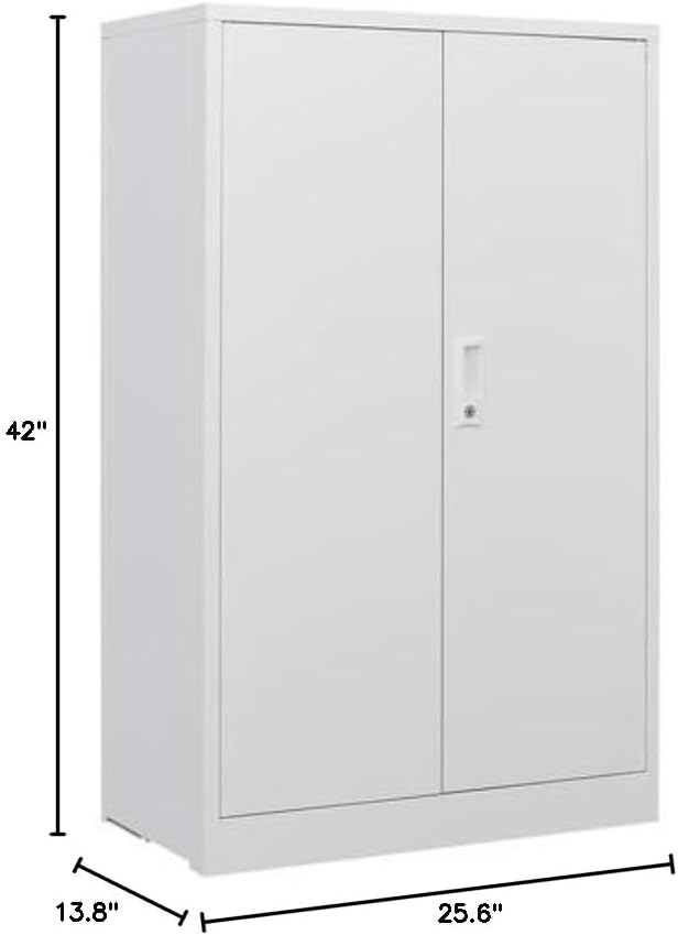 Miniatura 3 de Gabinete de almacenamiento de metal con puertas y 3 estantes armario de garaje de acero con cerradura de gran espacio de 42 pulgadas para el hogar