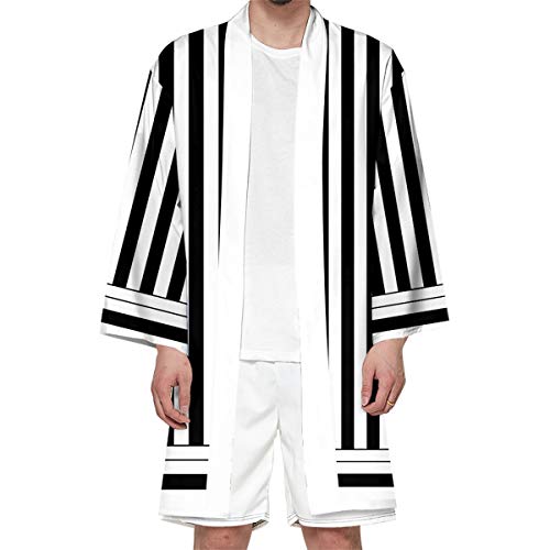 Image of Seidarise Men's Haori, Long Kimono Cardigan Jacket Japanese Style Flying Crane Seven Sleeves Open Front Coat