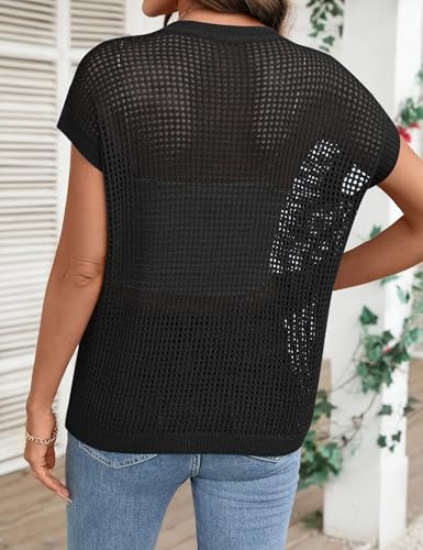 Image of Ivicoer Womens Summer Tops Crochet Cap Sleeve Sweater Hollow Out Beach Vacation Clothes Trendy 2026