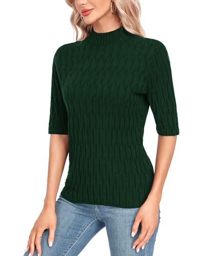 Image of MINTLIMIT Womens Turtleneck Sweaters Short Sleeve 2024 Fall Winter Casual Texture Shirt Blouse Knit Pullover Sweater