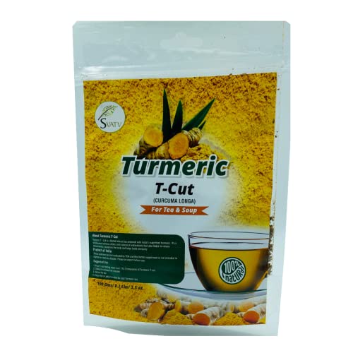 Corte en T de raíz de cúrcuma SVATV | Raíz de cúrcuma salvaje (curcuma longa) | para té y sopa | Leche Dorada | Antiinflamatorio | Consigue una piel radiante - 100 g, 3,52 oz, 0,22 lb