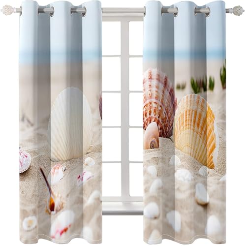 Homxi Cortinas Blackout Térmicas 2 Piezas,2 x 244W x 214H CM,Cortinas Dormitorio con Ojales Conchas de Playa Cortina Caqui Salon