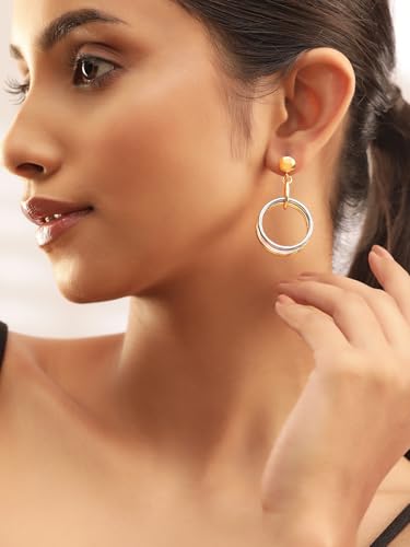Image of Rubans Dual Plated Matte Finish Drop Hoop Earrings For Women Stylish