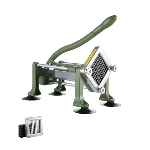 VEVOR Cortadora de Patatas Fritas Cortador de Papas con Hoja de Acero Inoxidable de 3/8 Cortador de Papas Manual con Ventosas Ideal para Papas, Papas Fritas, Pepinos, Verduras, Zanahorias, Verde