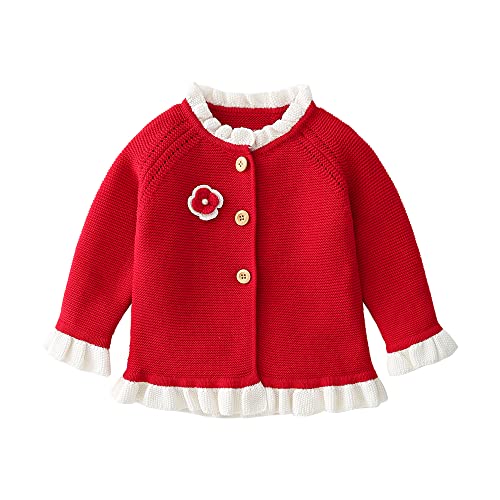 Image of Baby Girls Knitted Cardigan Sweater Crewneck Knit Crochet Button Closure Cardigan Tops Coat Outwear for Toddler