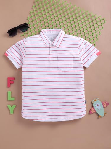 Image of Bumchums Boys Casual Regular Fit Polo Half Sleeve T-Shirt for Kids, Boys, Striped Printed