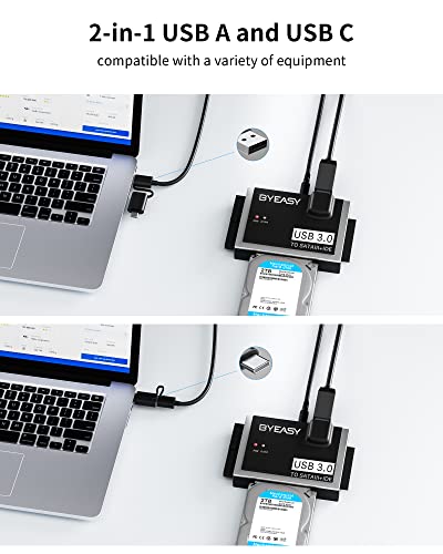 Byeasy Sata/Ide Usb 3.0 Adapter, Hard Drive Reader With Usb A And Usb C For Universal 2.5"/3.5" Inch External Hdd/Ssd With 12V 2A Adapter, Support 12Tb For Windows And Mac Os #TOP4