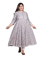 Miravan Women Plus Size Blue Ethnic Motifs Gotta Patti Pure Cotton Anarkali Kurta (4XL)