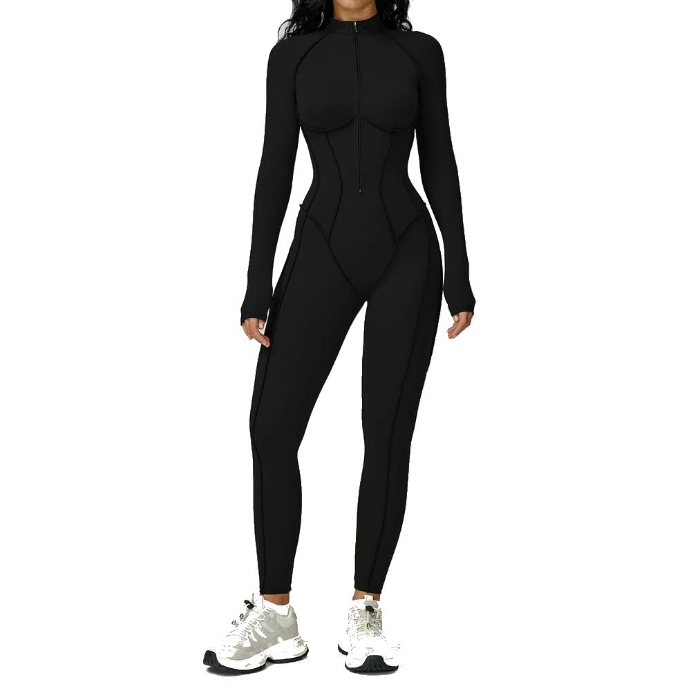 GLDFW - Body de yoga de manga larga para mujer, con cremallera, para deportes, entrenamiento, fitness, una sola pieza