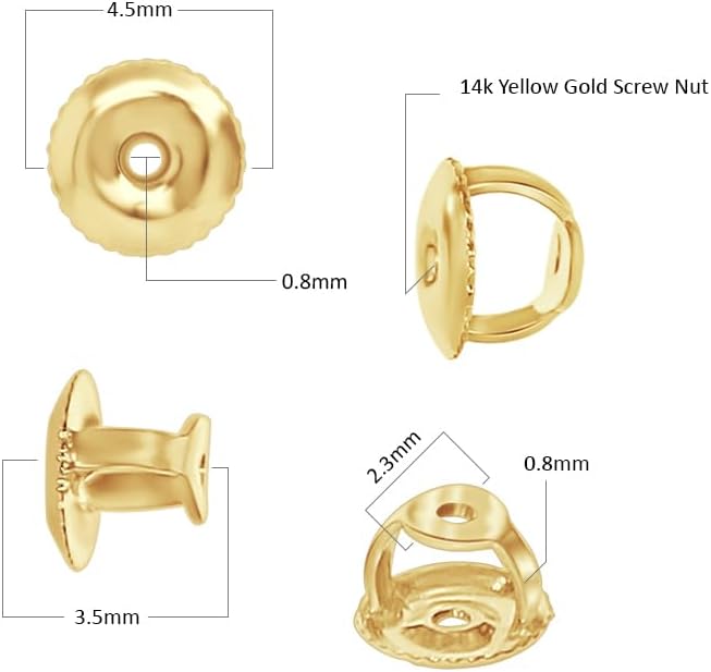 18k, 14k Or 10k Gold Replacement Pair Earring Screw Back Backings Only (Pair or Single PC only) - Image 3