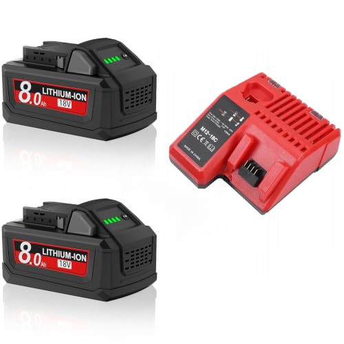Image of 2Pack 8.0Ah Replacement for Milwaukee M18 Battery Charger Kit 18V Batteries Compatible with 18 Volt 8-11-1810 48-11-1815 48-11-1820 48-11-1850 48-11-1828 48-11-1860 Cordless Power Tools