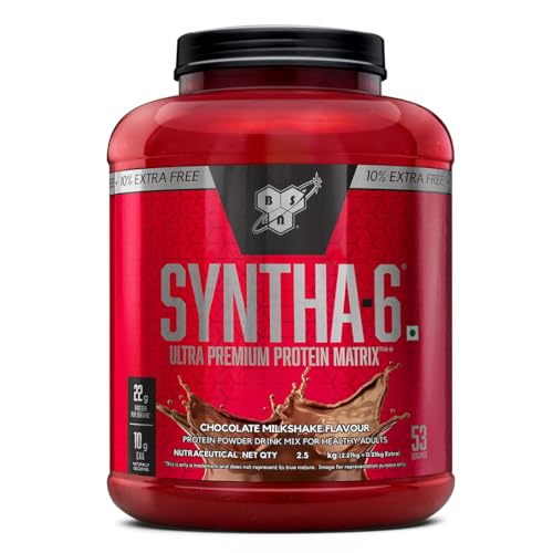 Image of BSN Syntha 6 Protein Powder - 5 lbs+10% Extra, 2.5 kg (Chocolate Milkshake), Ultra Premium Protein Matrix (Whey Protein, Micellar Casein), for Muscle Recovery. Vegetarian.