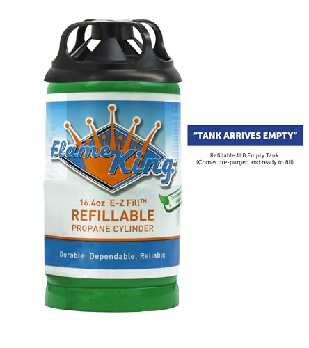 Image of Flame King 1LB EMPTY Propane Cylinder Tank - Refillable - Reusable - Safe and Legal Refill Option - DOT Compliant - 16.4 oz for Camping, Backpacking, and Hiking, Green | camping-hammocks