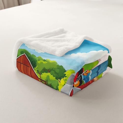 Image of Feelyou Kids Fleece Throw Cartoon Farmhouse Sherpa Blanket Cute Dog Cat Rabbit Cow Plush Country Style Fuzzy 50x60 Inches