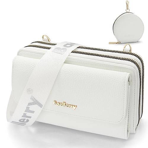 Handytasche zum Umhängen Kleine Handy Umhängetasche Damen PU Leder Handytasche mit Geldbörse zum Umhängen Crossbody Schultertasche mit Kartenfächer, Verstellbarem Schultergurt (Weiß)