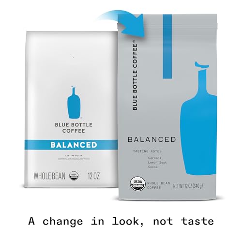 Image of Blue Bottle Whole Bean Organic Coffee, Balanced, Medium Roast, bag 12 Ounce (Pack of 6)