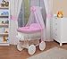 WALDIN Culla con cappotta,Culla con ruote XXL,IN 24 VARIANTI,telaio/ruote laccato in bianco,colore tessile rosa