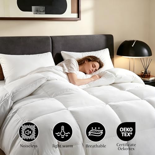 Image of Beautyrest Luxury Hotel Collection Queen Size White Goose Feather Down Fiber Comforter,Ultra-Soft 100% Cotton Breathable Down Comforter Fluffy Duvet Insert,Light Warmth /Queen (90 inch W X 90 inch L)