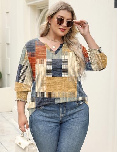 Rapbin Womens Plus Size Tops 3/4 Sleeve Blouses Shirts Casual V Neck Loose Tunic Tops 1X-5X