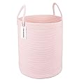 XUANGUO Cotton Rope Laundry Basket Hamper for Girls Kids Baby Nursery Hamper Bin Woven Storage Basket for Living Room Girls room Boho Tall Rope Baskets for Blanket Toys Large light pink