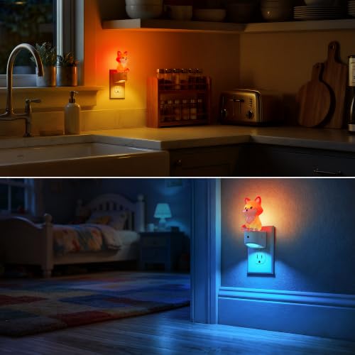 Image of DORESshop LED Night Light for Kids, Brown Fox Night Lights Plug into Wall, 8 Colors+ Soft White 3000K Nightlight, Dusk to Dawn Sensor, Nightlights for Kids Room, Bedroom, Birthday Gift, 2 Packs