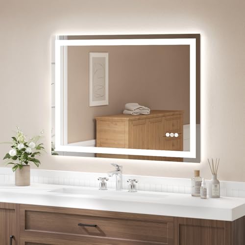 USHOWER 48x36 Inch Modern LED Bathroom Mirror - Smart Backlit Vanity Mirror with Anti-Fog, Dimmable Lights, Wall Mounted, 1/5 Inch Tempered Glass