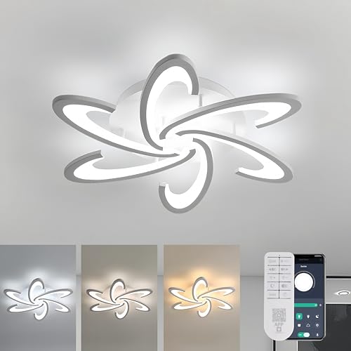 LED Ceiling Light Dimmable, Modern Ceiling Lights Living Room with Remote Control/APP, 54W 4860LM 3000K-6500K LED Ceiling Lights for Bedroom, White Ceiling Lamp for Kitchen Dining Room
