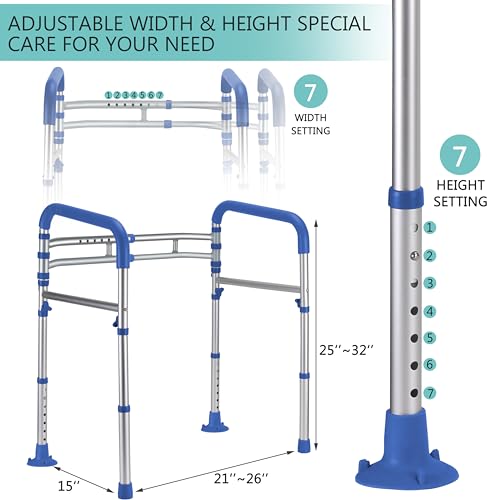 Image of Lianjindun Toilet Safety Rails (350 lb), Adjustable Toilet Frame for Elderly, Seniors, Handicap & Disabled, Foldable Handicap Toilet Handles Fit Any Toilets(Dark Blue)