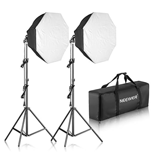Neewer 700W Octagon Softbox Continuous Lighting Kit for Camera Photo Video Photography, Includes: (2)32x32 inches/80x80 centimeters Softbox, (2)85W 5500K Light Bulb, (2)Light Stand, (1)Carrying Bag