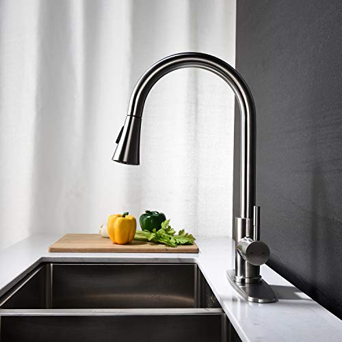 Robinet de cuisine extractible avec buse rotative 360° en inox brossé