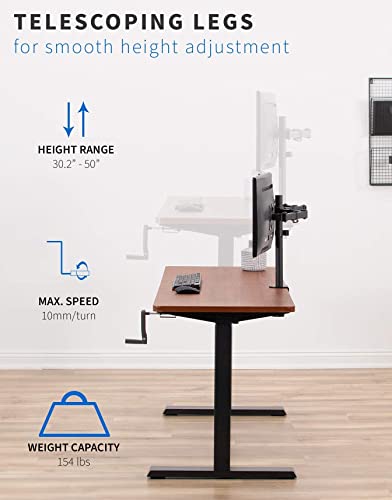 JIN OFFICE Manual Height Adjustable Desk | Manual Sit Stand Desk| Manual Standing Desk with Hand Crank| 80 kg Weight Capacity (Black Frame | Brown... - Image 5