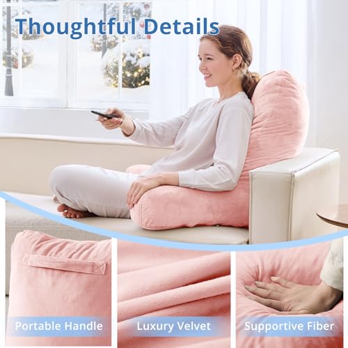 Image of Sasttie Reading Pillow for Bed, Back Pillow for Sitting Up, Peach Pink | 25 inch Backrest Support Cushion for Couch, Sofa, and Floor, Dorm Essentials, OEKO-TEX, Adjustable Down Alternative Fill