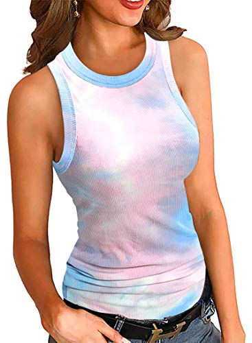 MOLERANI Crop Top Verano Sin Mangas Camisetas sin Mangas Camisa básica Cami Blusas acanaladas (Tinte Rosa Azul, XL) Cover