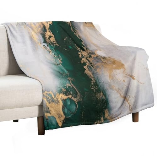 Green Gold Marble Throw Blanket,Emerald Green Gold Abstract Marble Texture