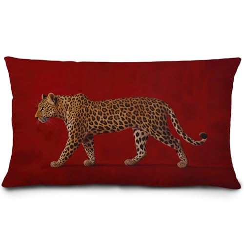 FWSFD Red Leopard Pillow Covers 12x20 Old Money Home Room Decor Cheetah Print Room Decor Vintage Maximalist Leopard Lumbar Throw Pillow Covers for Home Bedroom Living Room