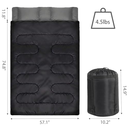 Bolsa de Dormir Doble para 2 Personas con 2 Almohadas - Ligera, para Adultos y Adolescentes, Algodón, para Camping, Mochilero y Senderismo con Bolsa de Transporte, Para Climas Fríos y Cálidos miniatura 2