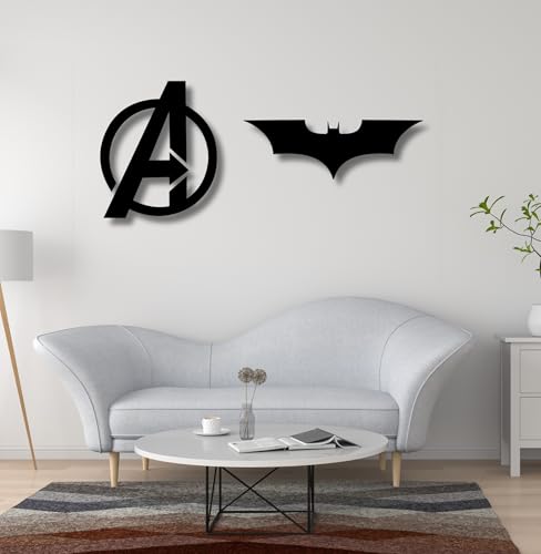 Image of TWIGGY Superhero 6mm MDF Wooden Wall Decor Set for Home, Office, or Gaming Room, Gift, Anime (pack of 2 | The Avengers, The Dark Knight)