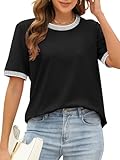 MEROKEETY Women's 2025 Short Sleeve Striped Color Block T Shirts Crewneck Loose Casual Tee Tops, Black, XXL