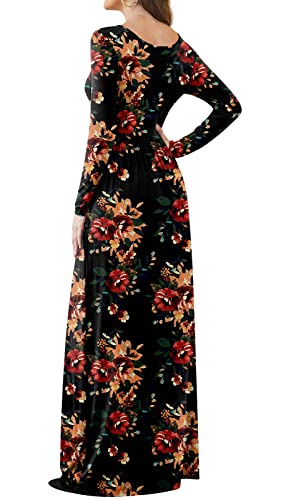 DB MOON Women Casual Long Sleeve Maxi Dresses Empire Waist Long Dress with Pockets3