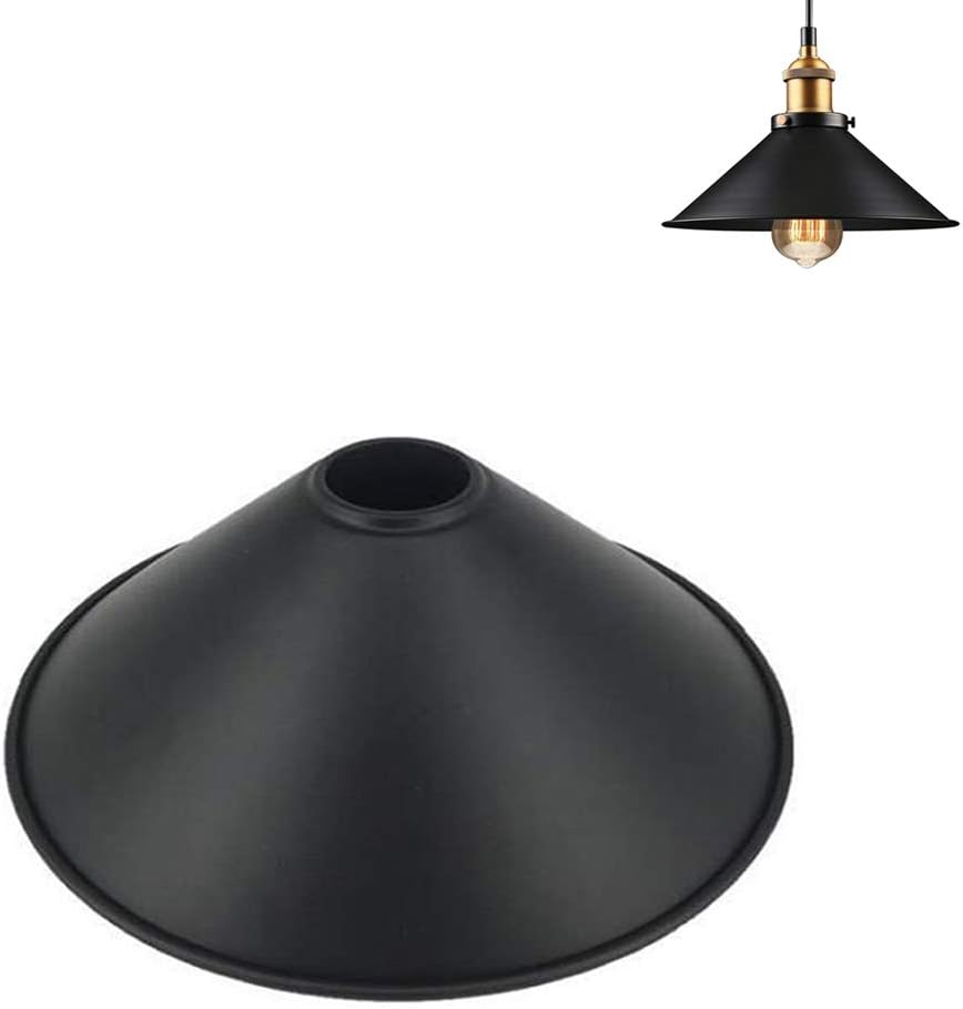 FSet of 1 Metal Bulb Guard Replacement, 22cm Cone Semi Flush Lamp Cage for Hanging Pendant Lights and Vintage Lamp Holders-Black