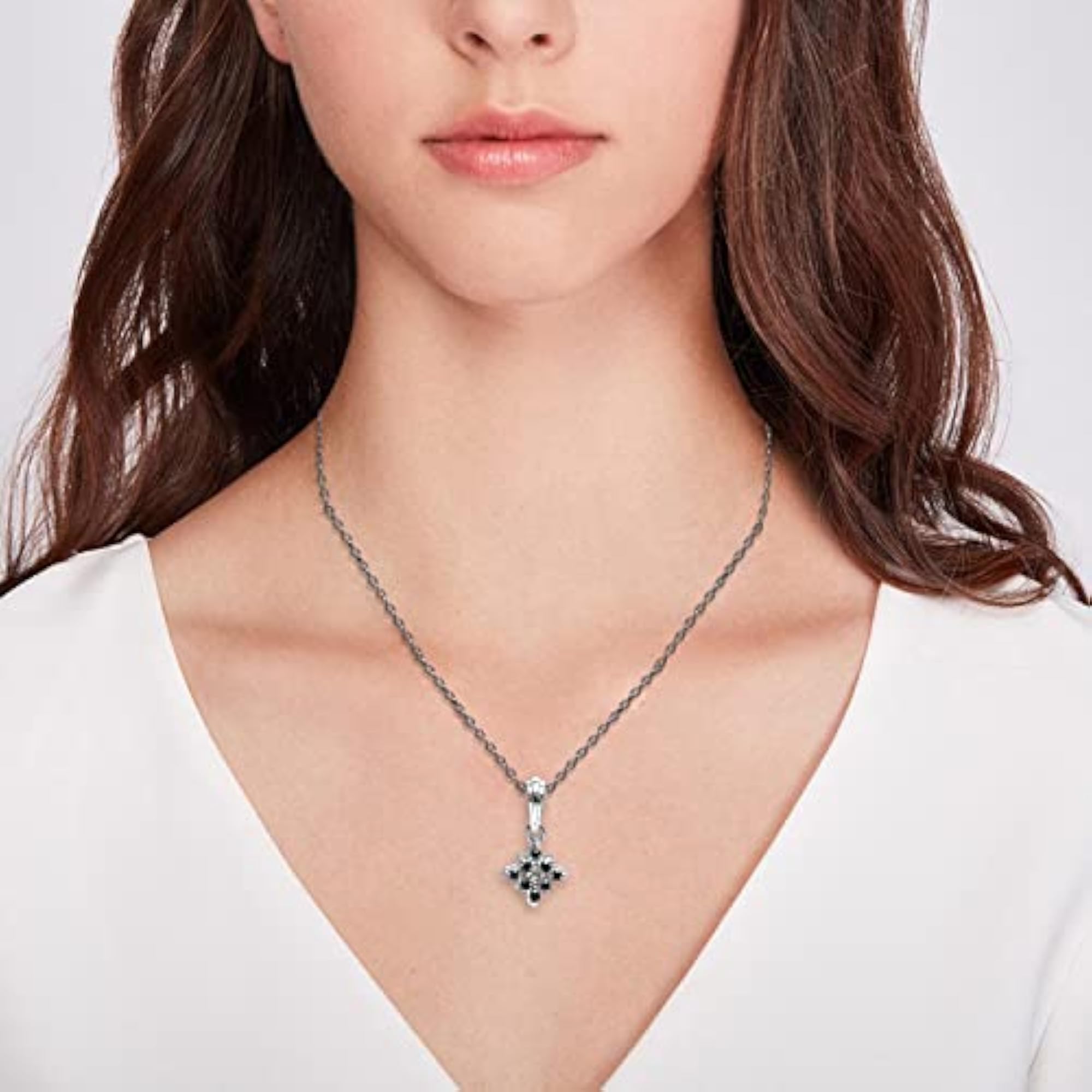 Women's 925 Sterling Silver Natural Blue Diamond Gemstone Designer Pendant