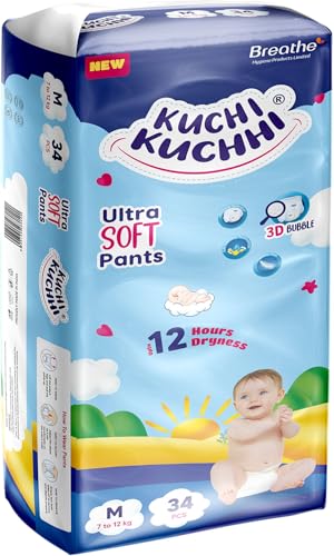 Image of Premium super soft baby diaper with a 3D bubble top and super absorbent core | Added active leak barriers and wetness indicators - M Size, 34 Count